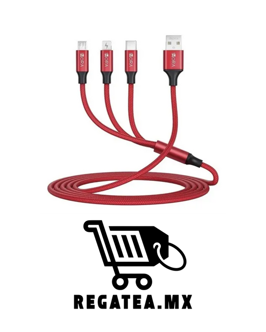 Cable 3 en 1 v8-lightning-c. 1Hora